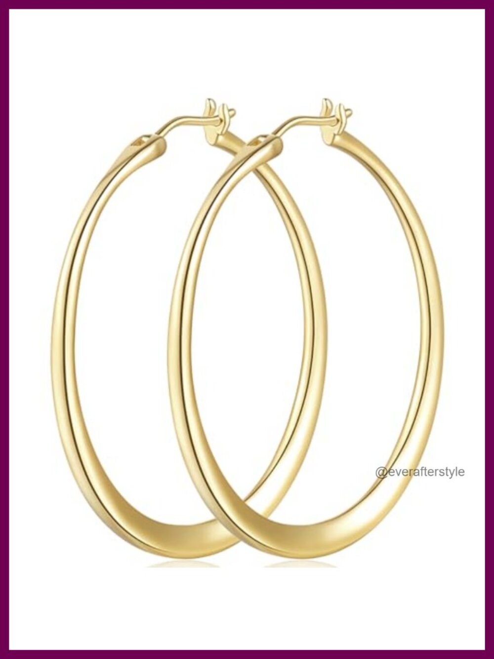 Gold Plated Flat Center Hoop Earrings 40mm for Women